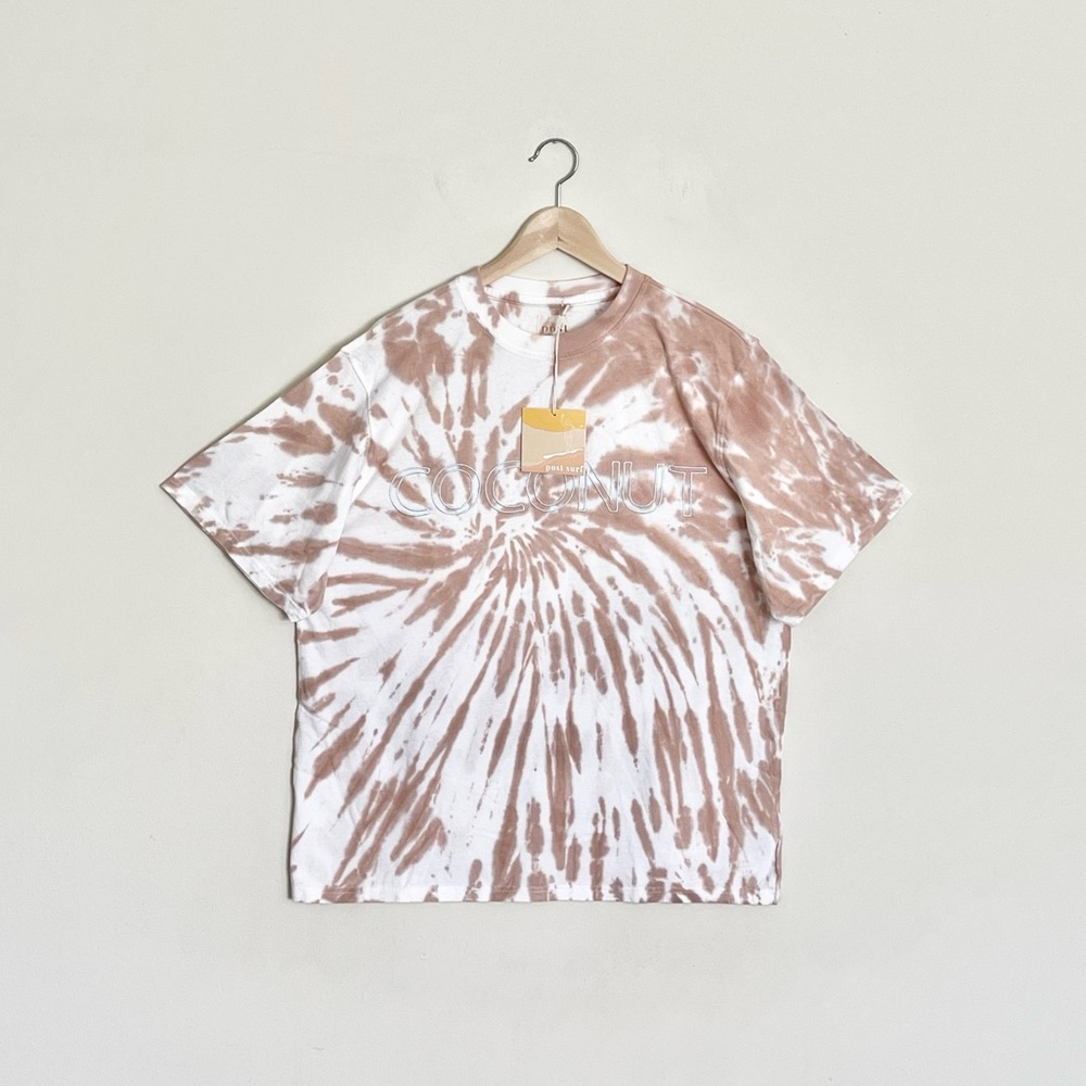 NEW Post Surf Collection Coconut Embroidered Tie Dye Tan White T Shirt Adult XL